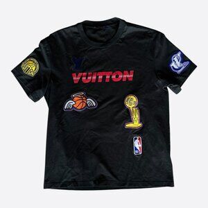 Louis Vuitton NBA Black Embroidered Patches T-Shirt